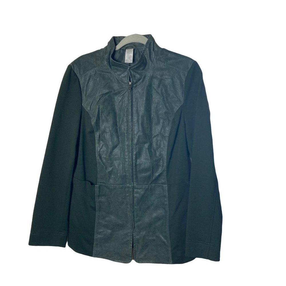 Vintage Avon Fashions Women Size Large Suede Leather Blend Green Jacket Coat